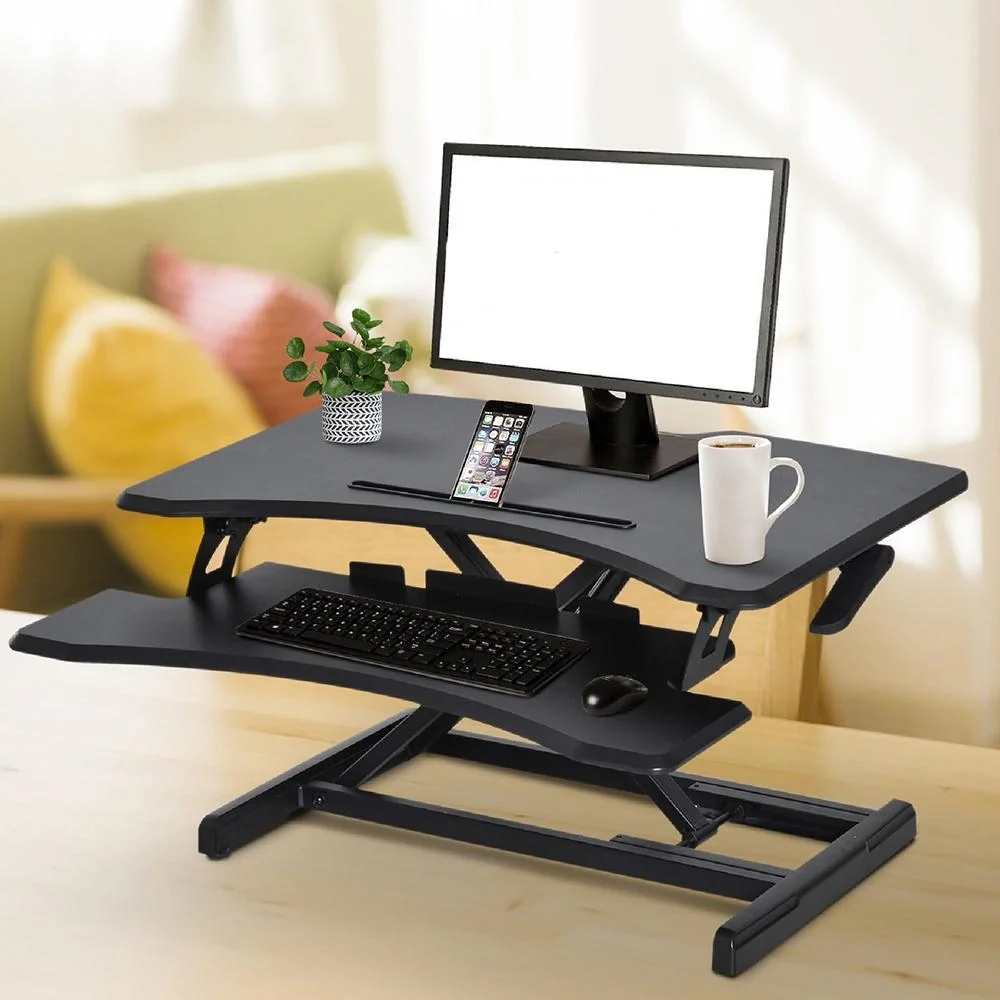 Höhenverstellbar Sitz-Steh-Schreibtisch Stehschreibtisch Schwarz L76 x B68 x H(12,5-42) cm - 9