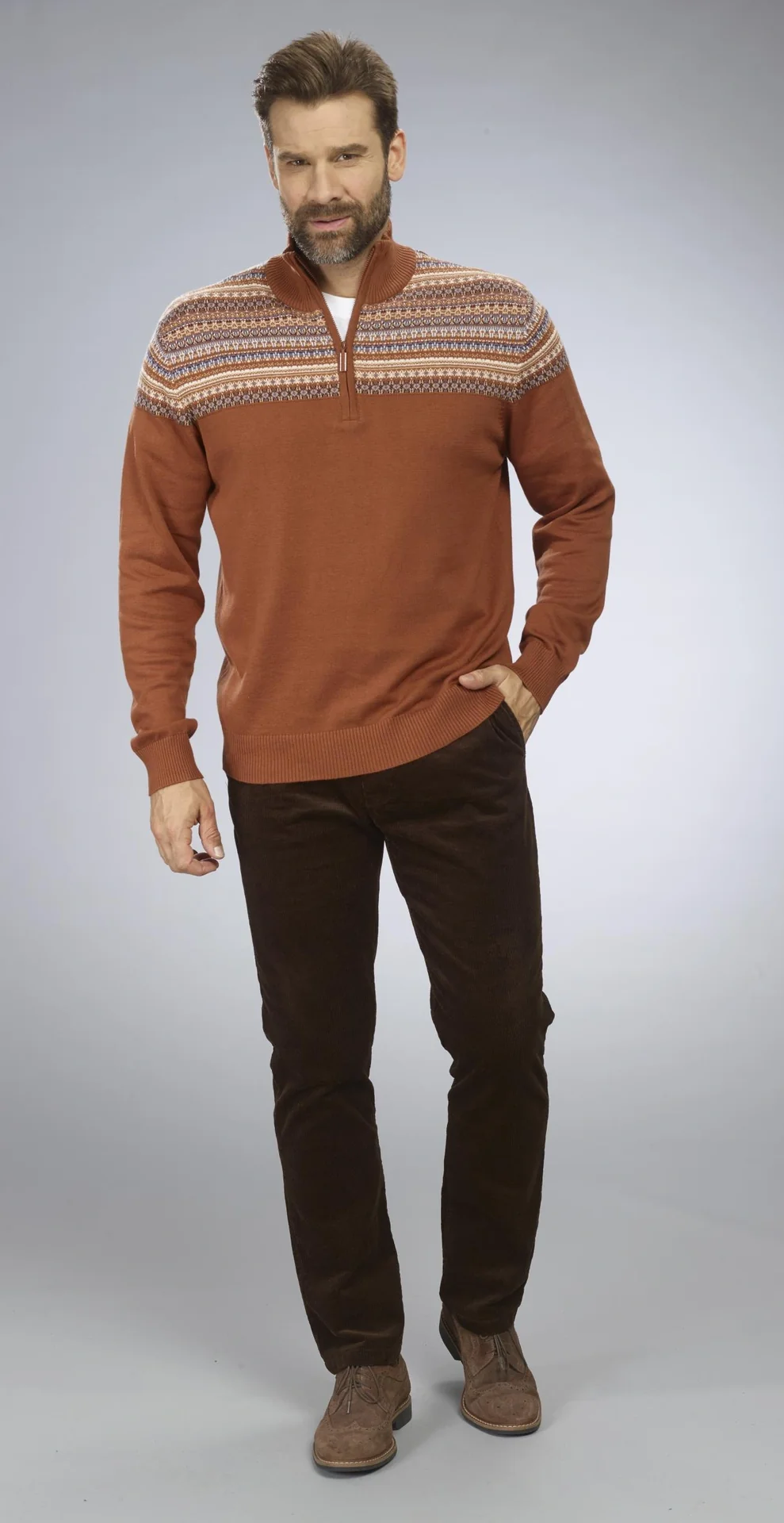 Pullover mit Norwegermuster, Farbe braun, Gr.M - 7