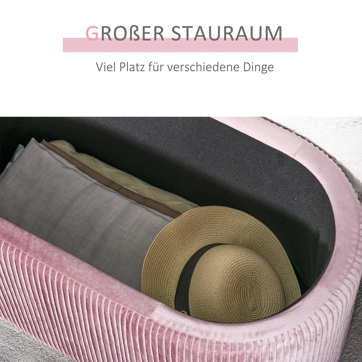 Sitzbank Polsterbank mit Stauraum Truhenbank für Wohnzimmer französische Stil Samt elegant Rosa 81 x 40 x 41 cm - 5