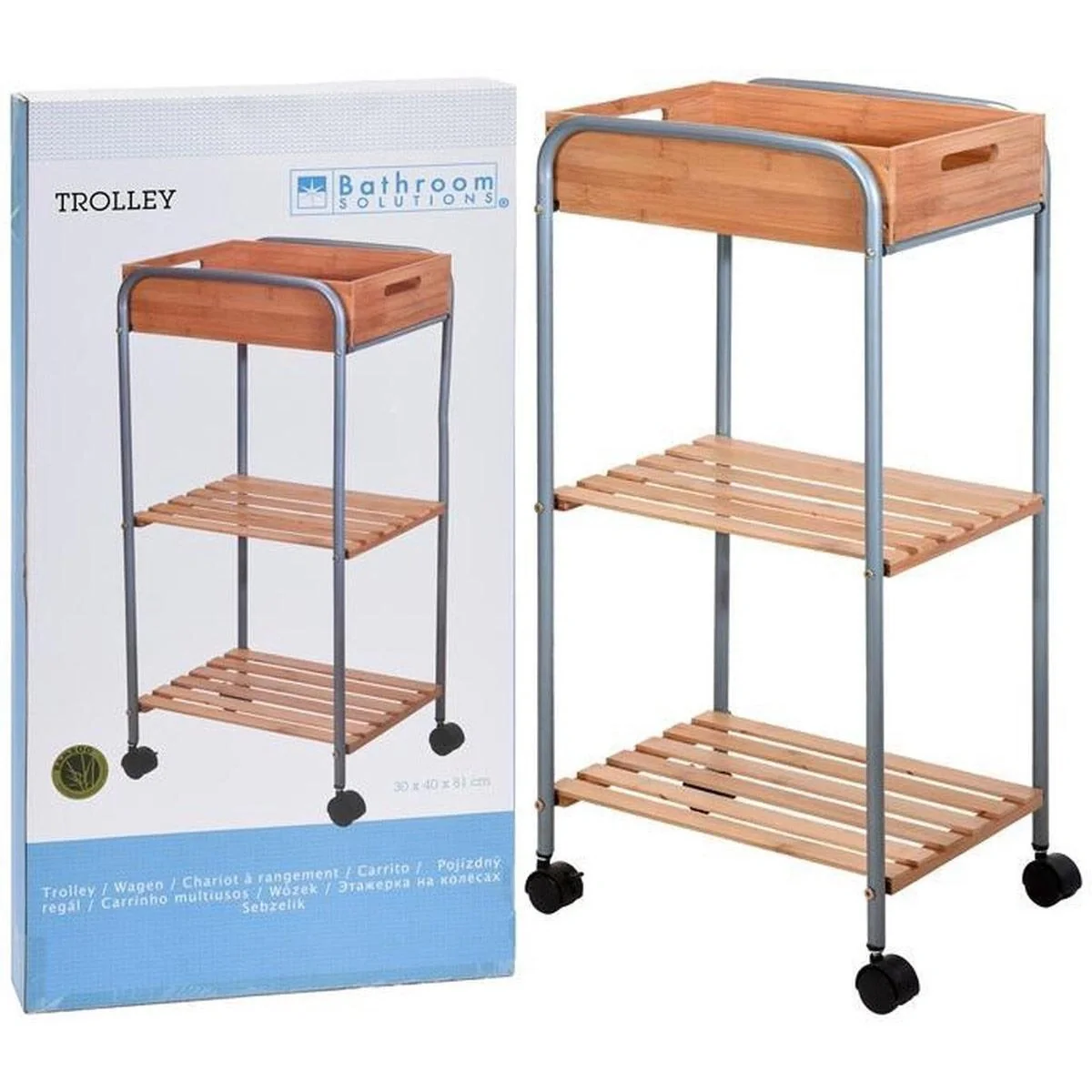 Badezimmerwagen 3 Lagen - 81 x 30 x 40cm - Bambus - 3