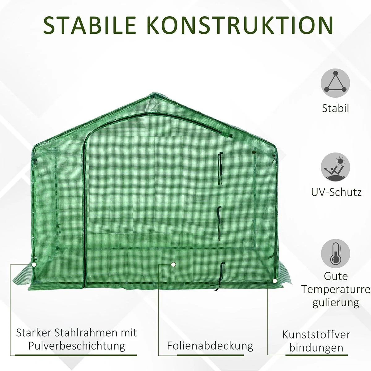 Foliengewächshaus Tomatengewächshaus Treibhaus Frühbeet mit Fenster und Tür Grün Stahl PVC-Kunststoff 180 x 100 x 165 cm - 5