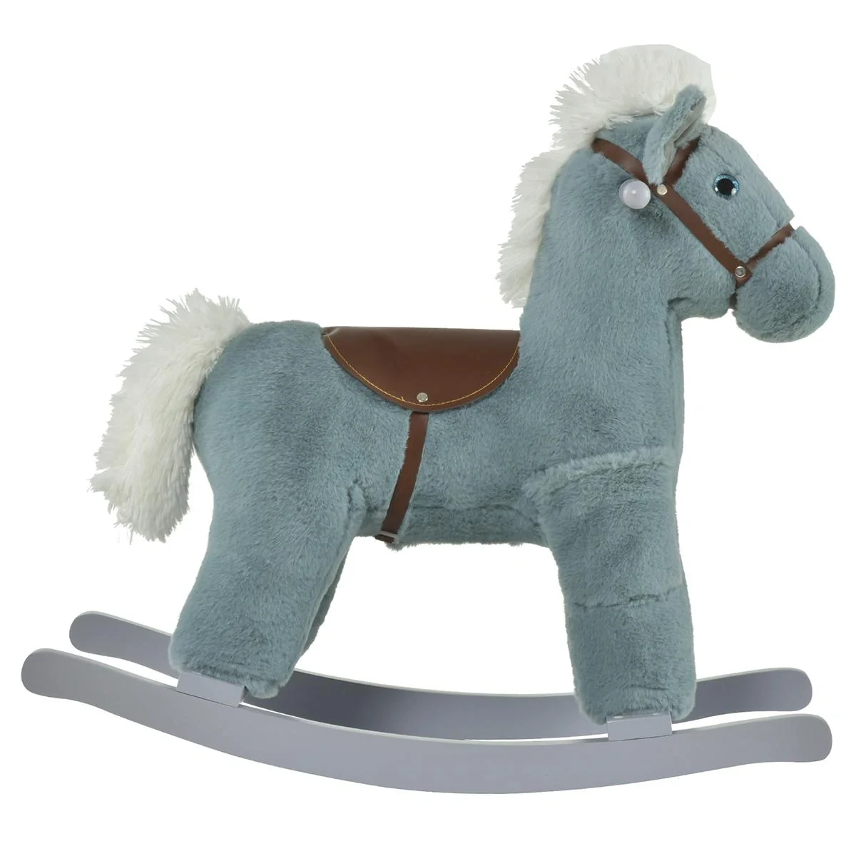 Kinder Schaukelpferd Baby Schaukeltier mit Tiergeräusche Spielzeug Haltegriffe für 18-36 Monate Plüsch Blau 65 x 26 x 55 - 4