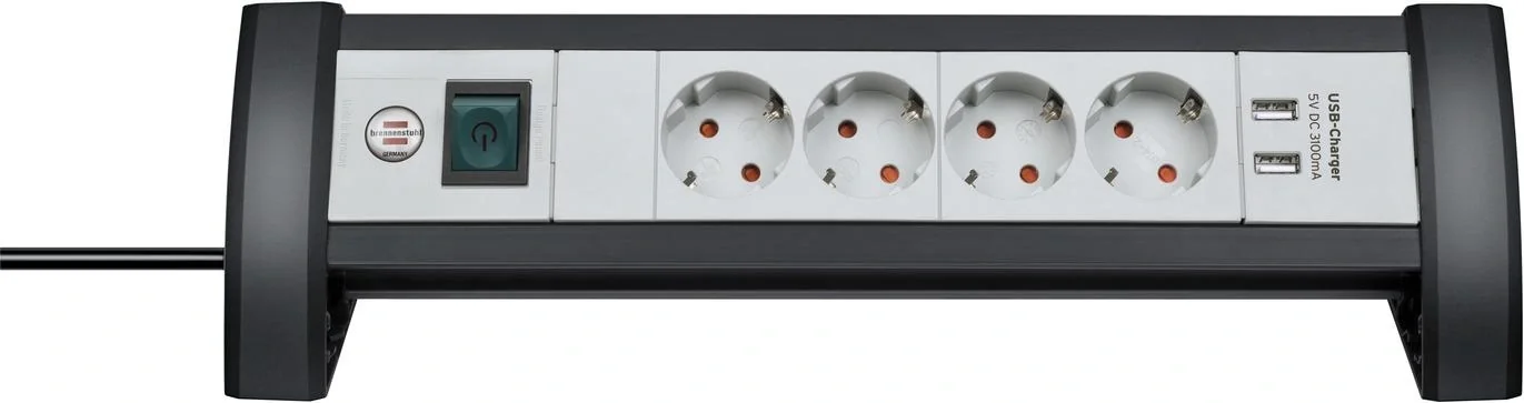 Steckdosenleiste Premium-Office-Line 4-fach mit 2 x USB, schwarz/grau - 1