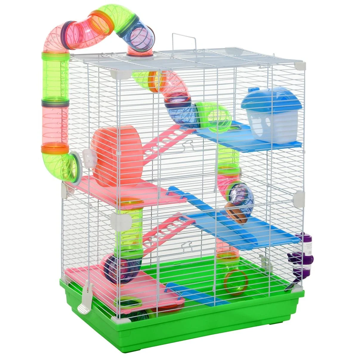 Hamsterkäfig mit Zubehör Nagerkäfig Mäusekäfig Hamster Rohrsystem,Metall, Grün+ Weiß, 46 x 30 x 58 cm - 4