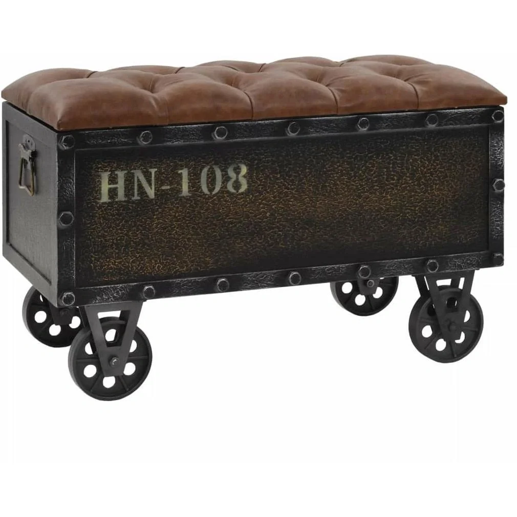 Ablagebank 80,5x41x50 cm Massivholz und Kunstleder - 1