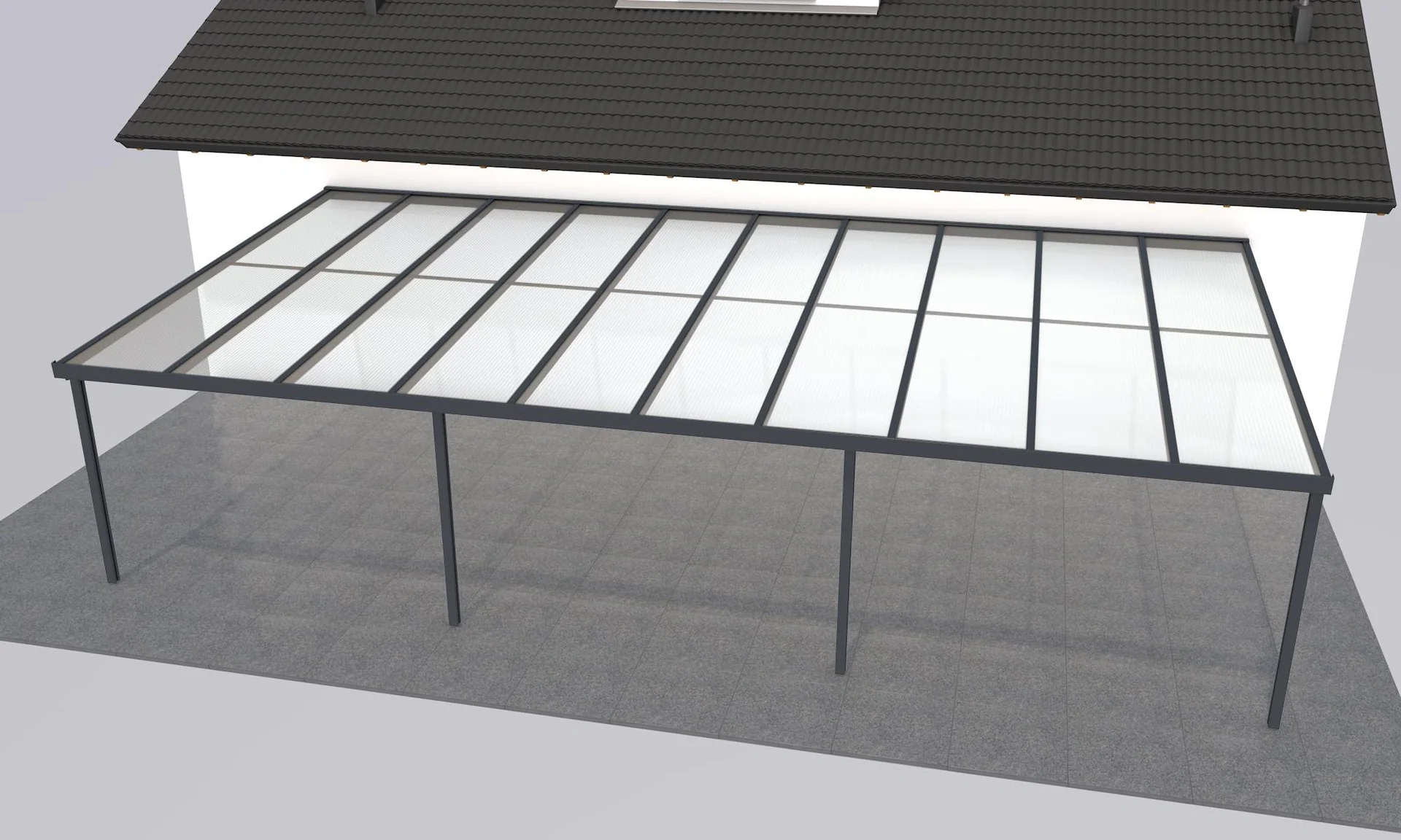 Terrassendach Premium, anthrazit, 10140 x 5060 mm - Polycarbonat Stegplatten 16 mm, opal - 2