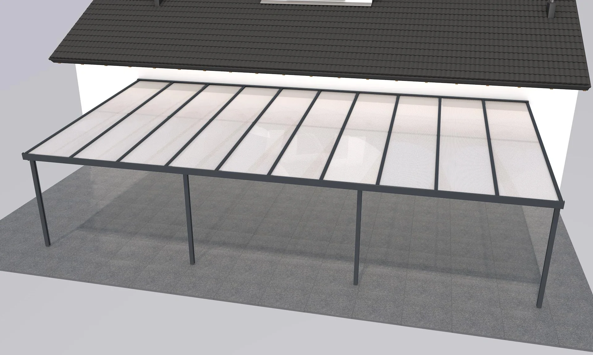 Terrassendach Premium, anthrazit, 10140 x 5060 mm - Polycarbonat Stegplatten 16 mm, weiß gestreift - 2