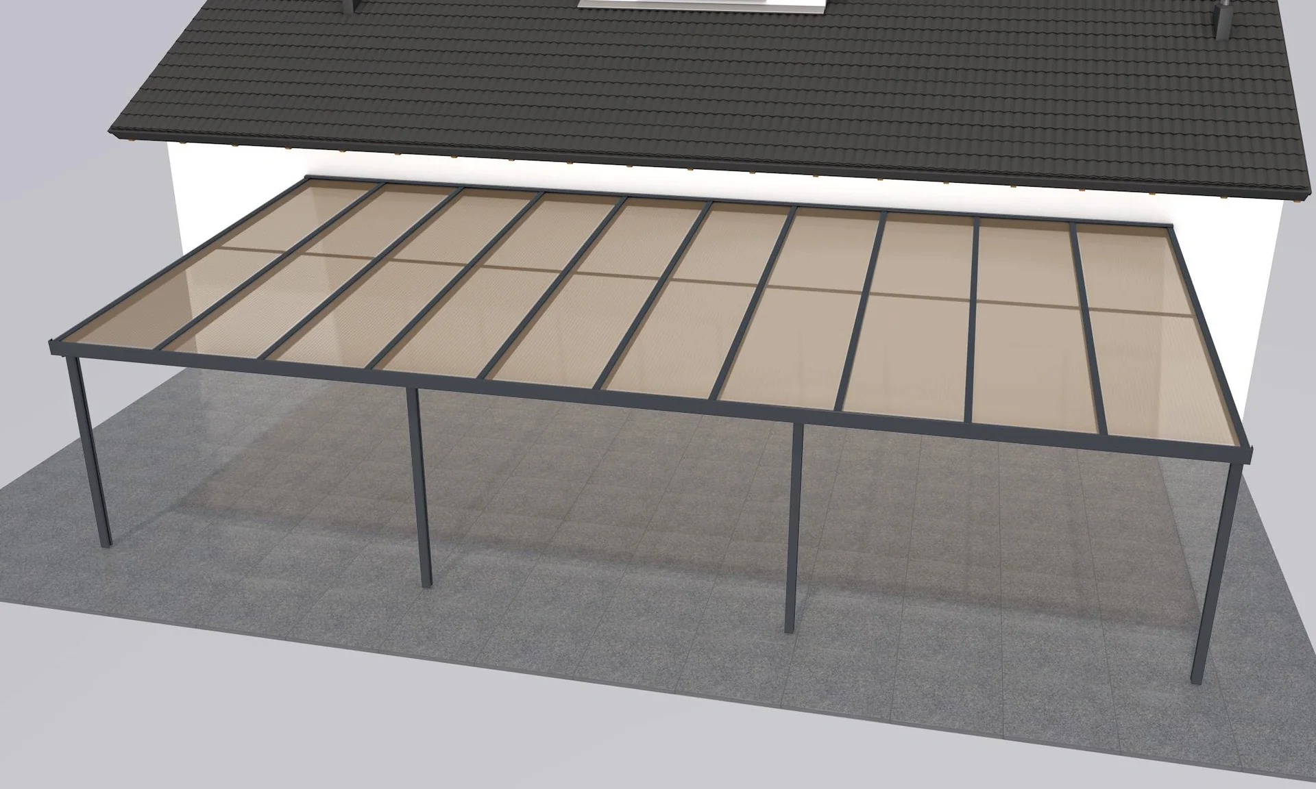 Terrassendach Premium, anthrazit, 10140 x 5060 mm - Acryl Stegplatten 16mm, bronze - 2
