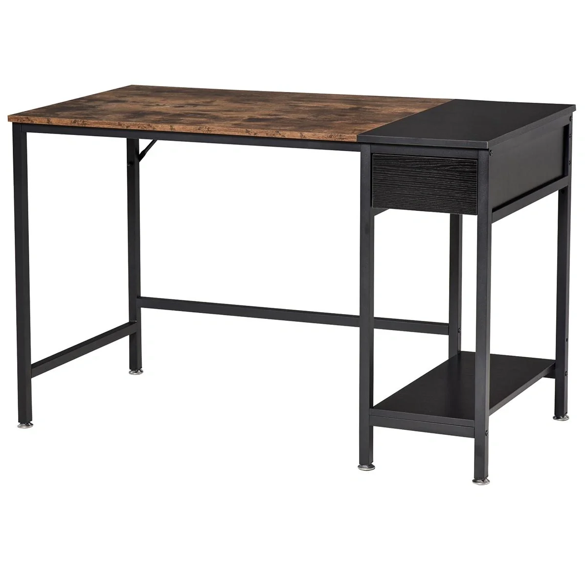 Schreibtisch mit Regal Computertisch Höhenverstellbar Bürotisch Spanplatte Metall Rustikales Braun+Schwarz 120 x 60 x 75 - 4