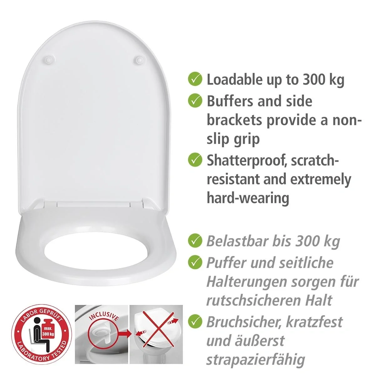 WC-Sitz Sindia, aus bruchsicherem Duroplast, belastbar bis 300 kg - 6