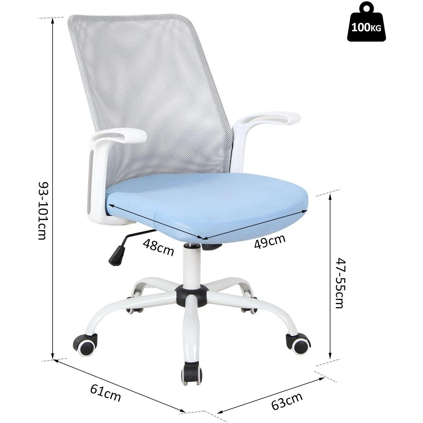 Bürostuhl Computerstuhl Drehstuhl Schreibtischstuhl höhenverstellbar Kunststoff Blau 63 x 61 x 93 101 cm - 4