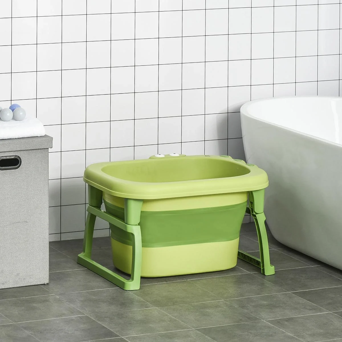 faltbare Babywanne Babybadewanne 2 in 1 Design mit rutschfesten Fußpolster Stützstangen Hocker faltbare Babywanne Badewa - 4