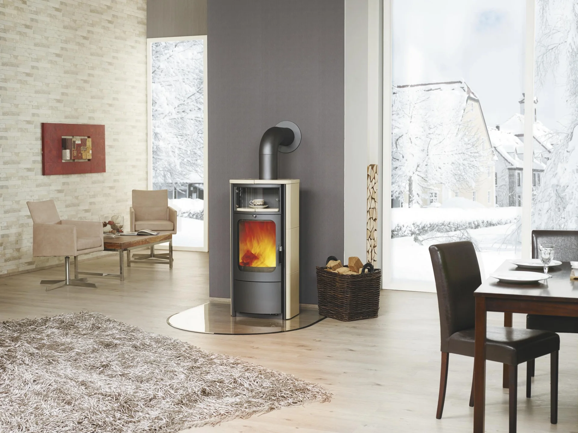 Kaminofen - Opera-B Dauerbrand 7 kW - Kacheln creme - 3