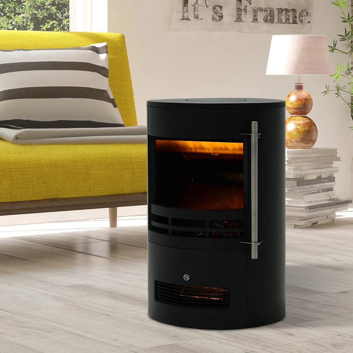 Kaminofen mit Flammeneffekt schwarz - 8