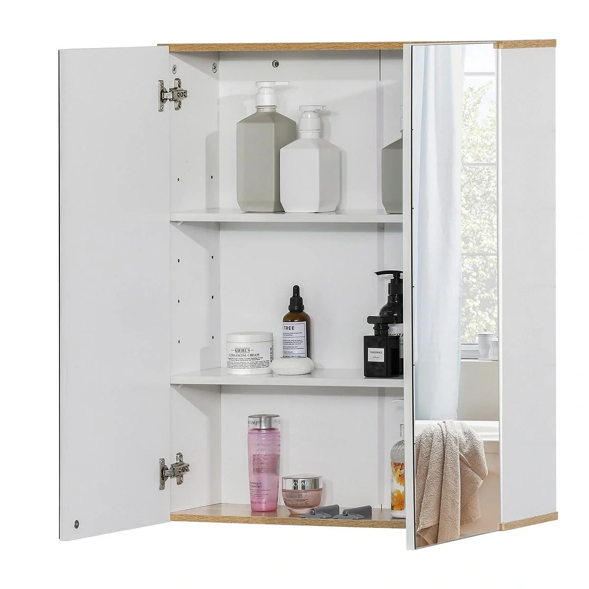 Spiegelschrank Wandschrank mit 3 Ablagen Schminkschrank Spanplatte Weiß 60 x 20,5 x 75 cm - 4