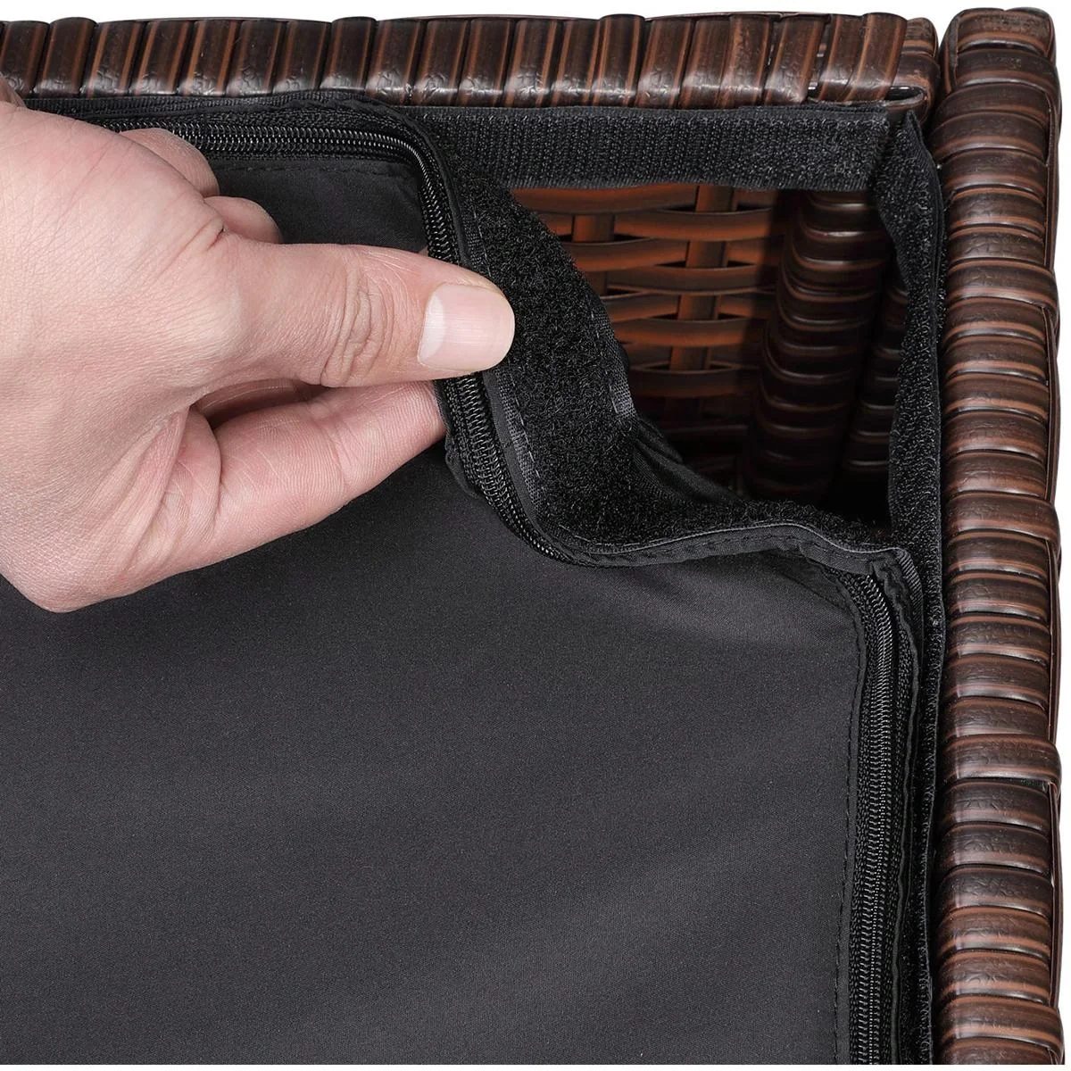 Poly Rattan Aufbewahrungsbox - braun - 75x75x70 cm - mit wasserabweisender Tasche - 9
