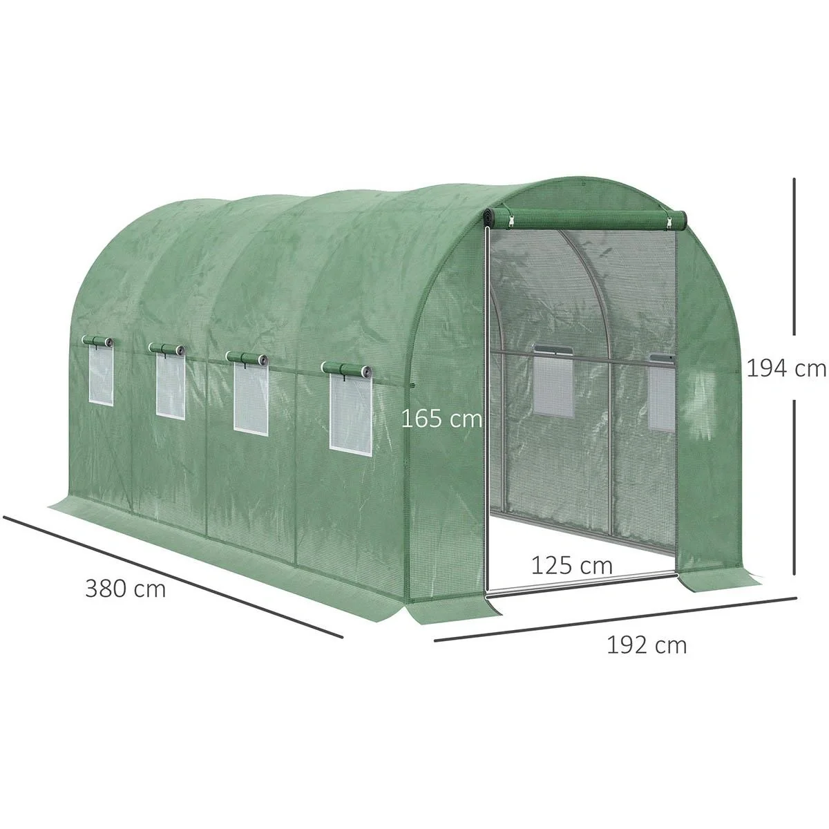Foliengewächshaus begehbares Gewächshaus 4 x 2 m Polytunnel Folientunnel Treibhaus Frostschutz Stahlrohr Dunkelgrün - 5