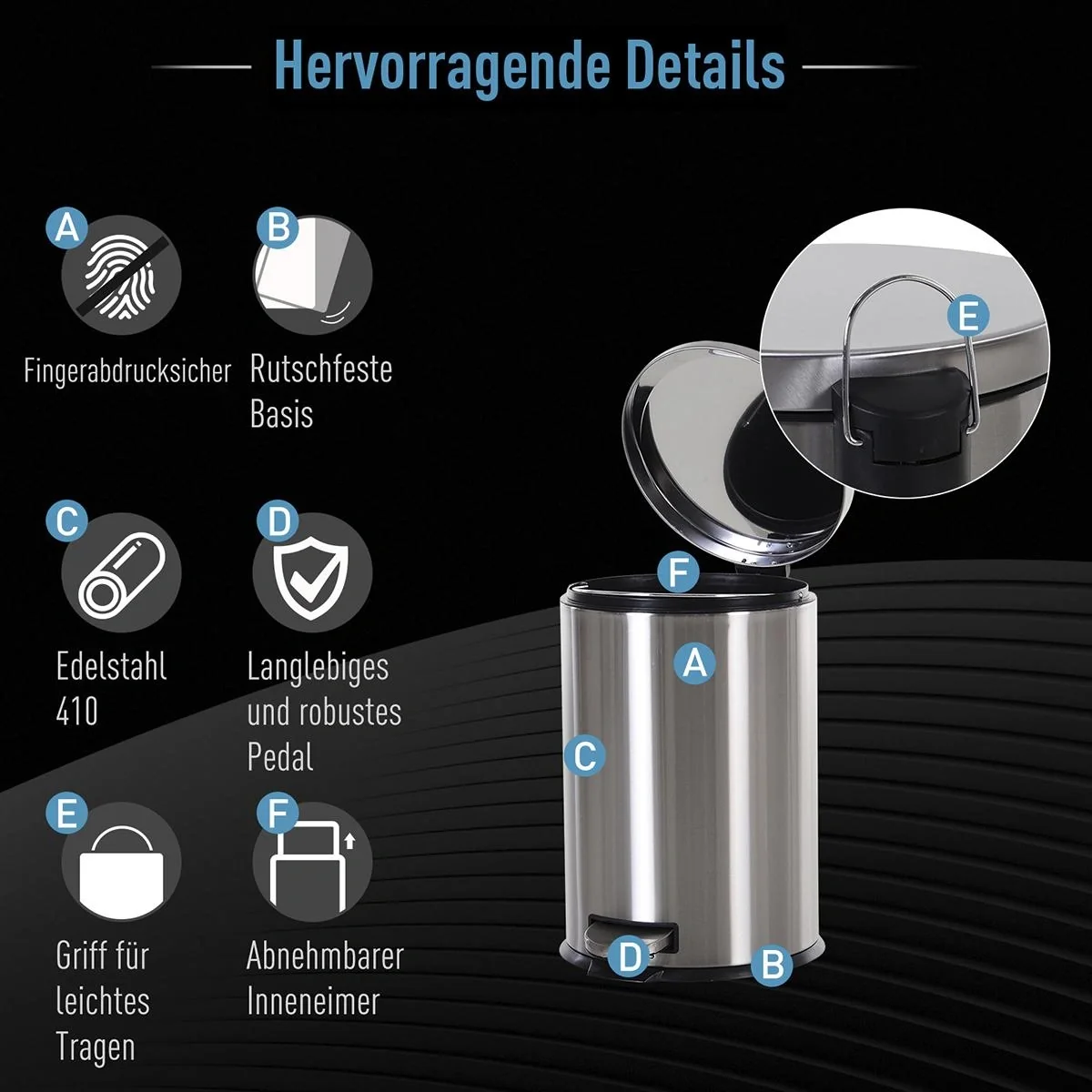 Kücheneimer mit Inneneimer silber/schwarz - 4