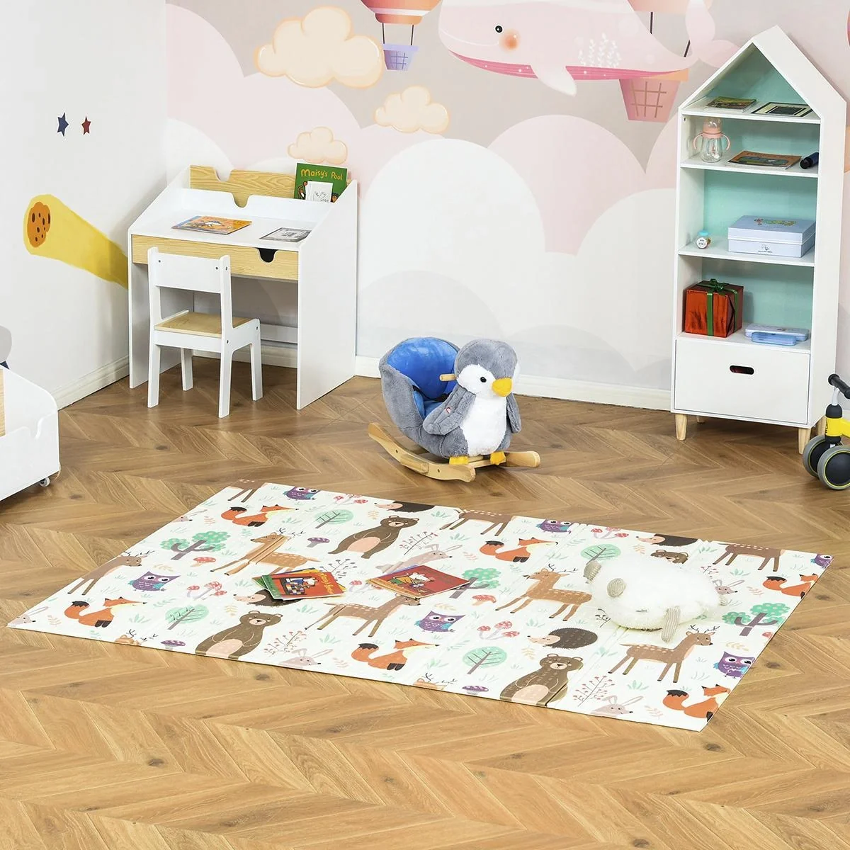 Kinderspielmatte Spielteppich Zwei-Seitige Kinder-Matte Tierische und Fische Muster faltbar leicht rutschfest wasserabwe - 4