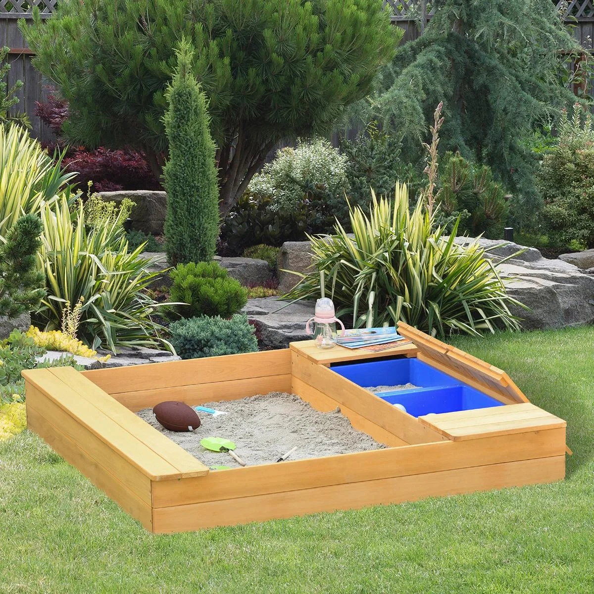 Sandkiste mit Bank und Aufbewahrungsfächern naur, blau - 10