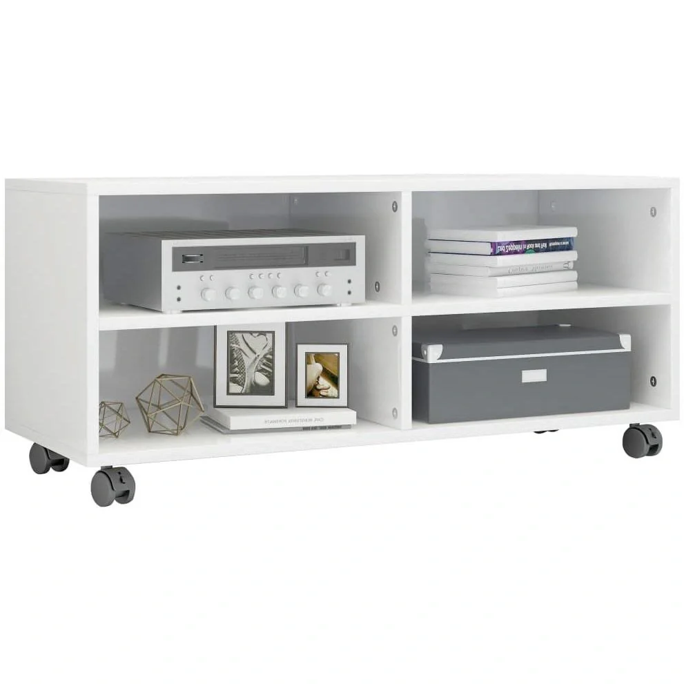 TV-Schrank mit Rollen 90x35x35 cm Spanplatte Hochglanz weiß - 6