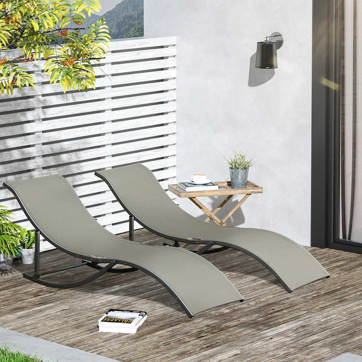 2er Set Sonnenliege Gartenliegen Stoffliege Relaxliege ergonomisch Aluminium Texteline Hellgrau 165 x 61 x 63 cm - 5