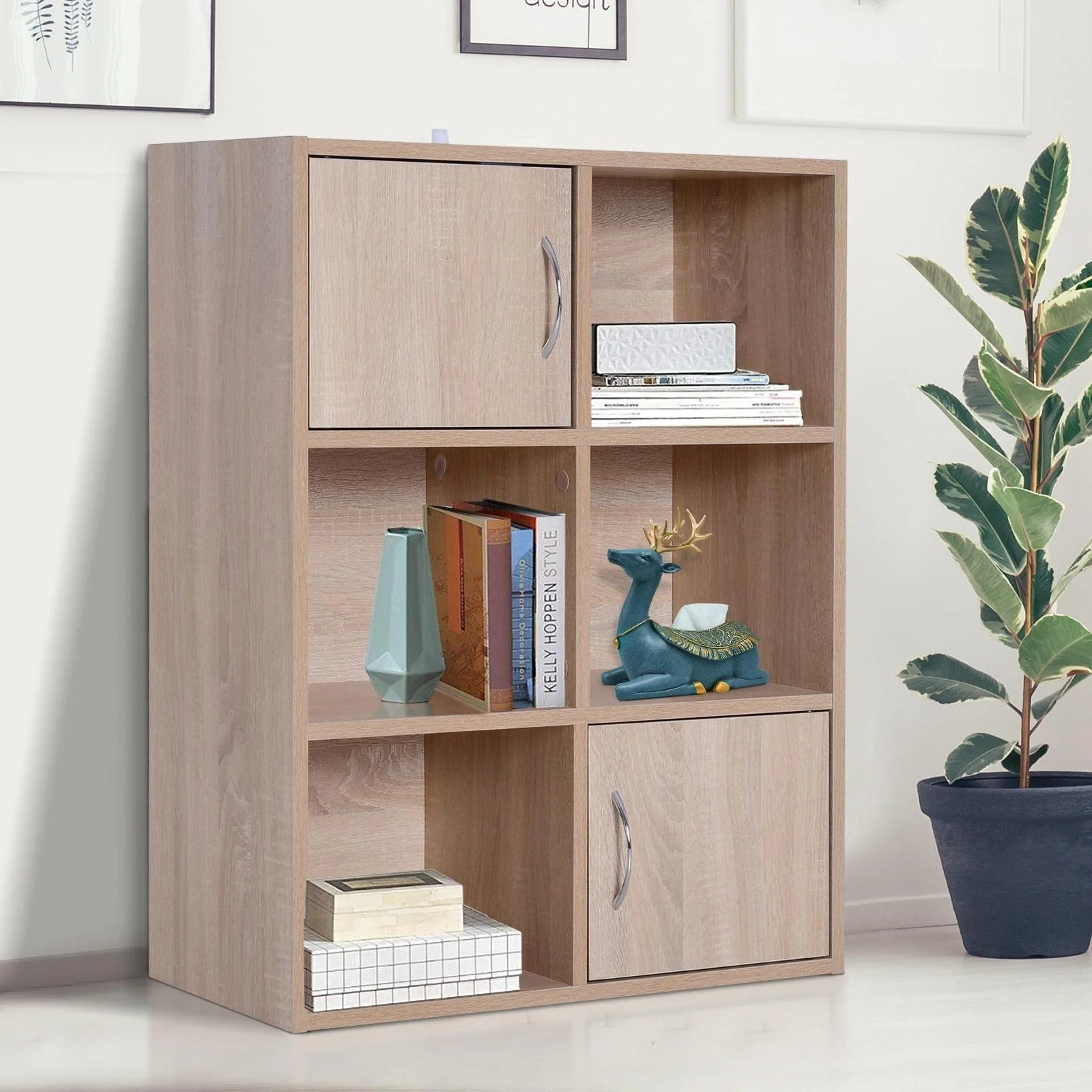 6 Fächer Bücherregal Standregal Raumteiler Dekoregal Schrank Holz Natur 61,5 x 29,5 x 80 cm - 9