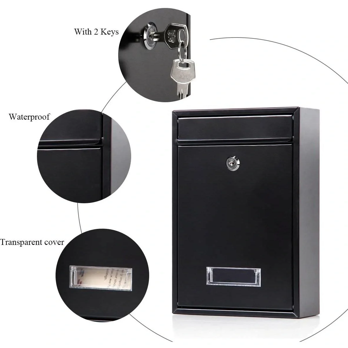 NL Briefkasten mit 2 Tasten - schwarz - 360x260x80 mm - 5