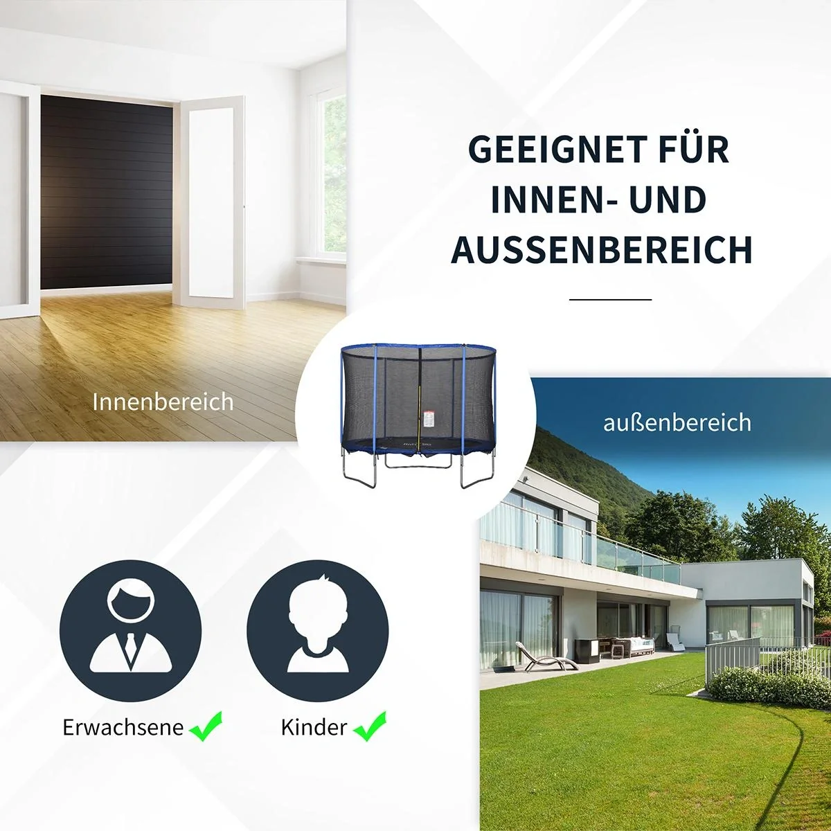 Trampolin mit Sicherheitsnetz blau, schwarz - 10