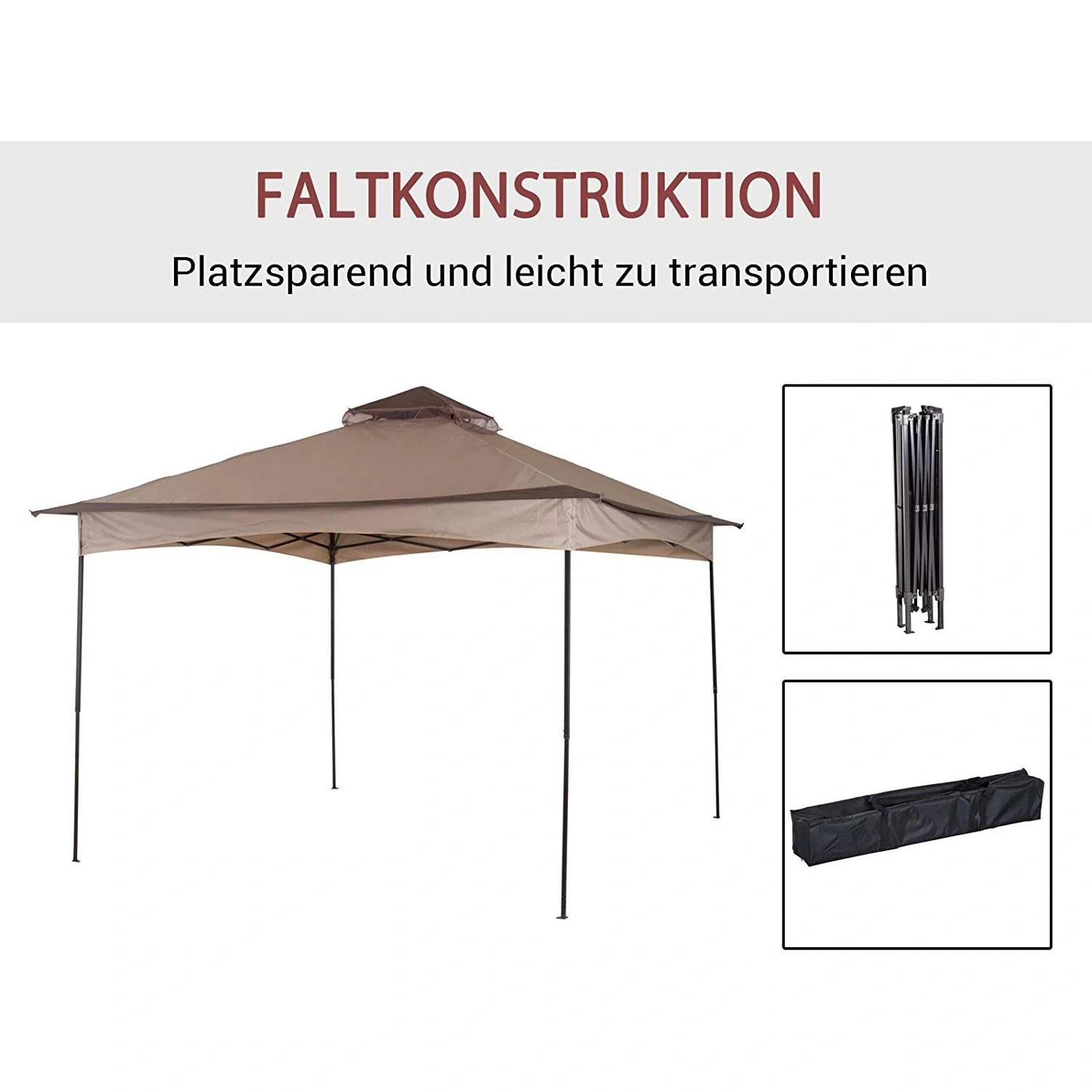 Pavillon Faltpavillon Gartenzelt Khaki 3,25x3,25x2,95cm - 4