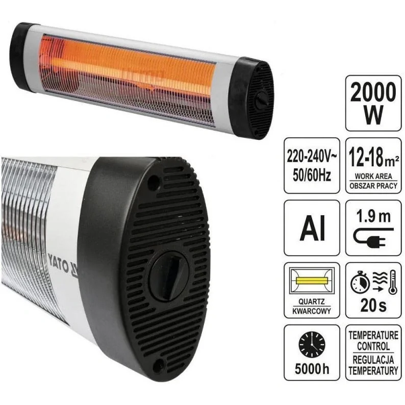 Heizung Infrarot QUARTS - 2000W - 230V - 75x19x10cm - 8