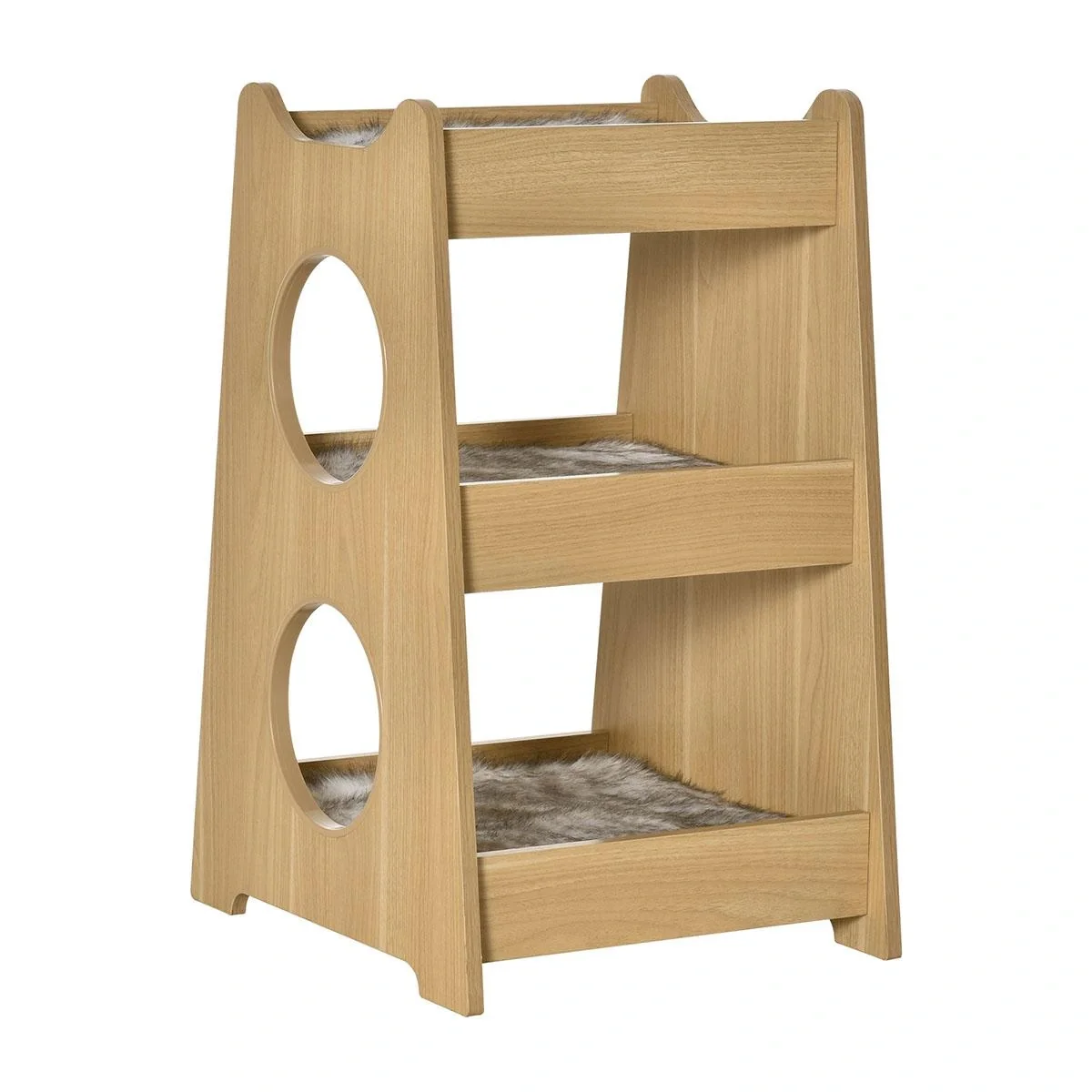 Katzenbett dreiistöckiges Katzenhaus mit Löcher weichen Kissen Polyester MDF Natur+Weiß+Grau 50 x 43 x 74 cm - 4