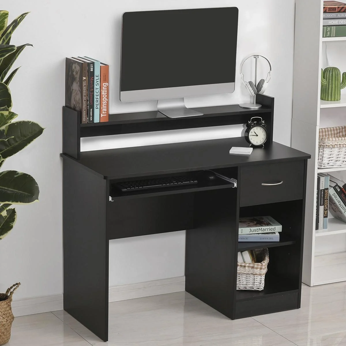 Computertisch Bürotisch Gamingtisch PC-Tisch mit Schublade E1 Spanplatte Schwarz 104 x 48 x 95,5 cm - 4