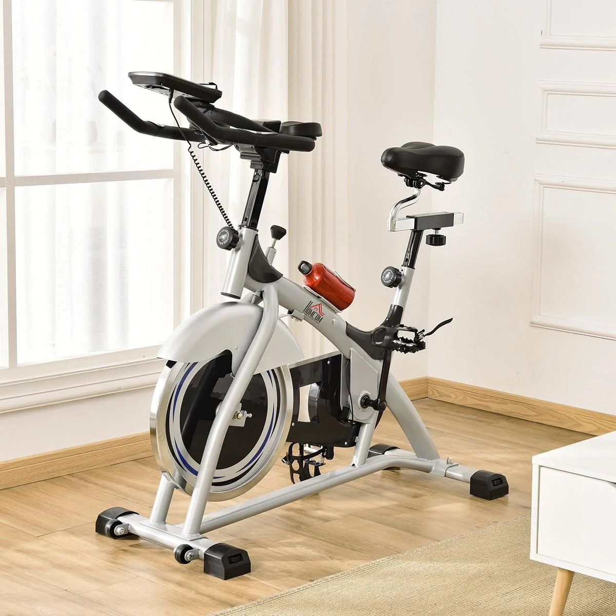 Ergometer Heimtrainer Fahrradtrainer mit Display Metall ABS Silber+Schwarz 124 x 50 x 111 cm Stufenloser LCD-Display - 4
