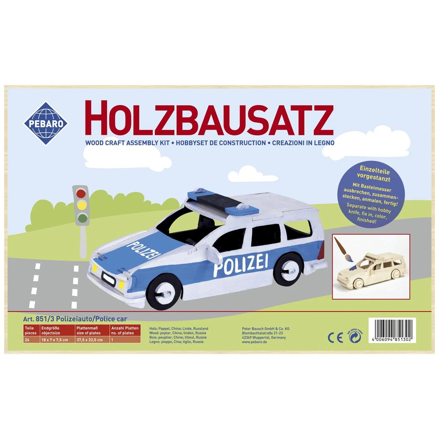 Holzbausatz "Polizeiauto", 18 x 7 x 7,5 cm - 2