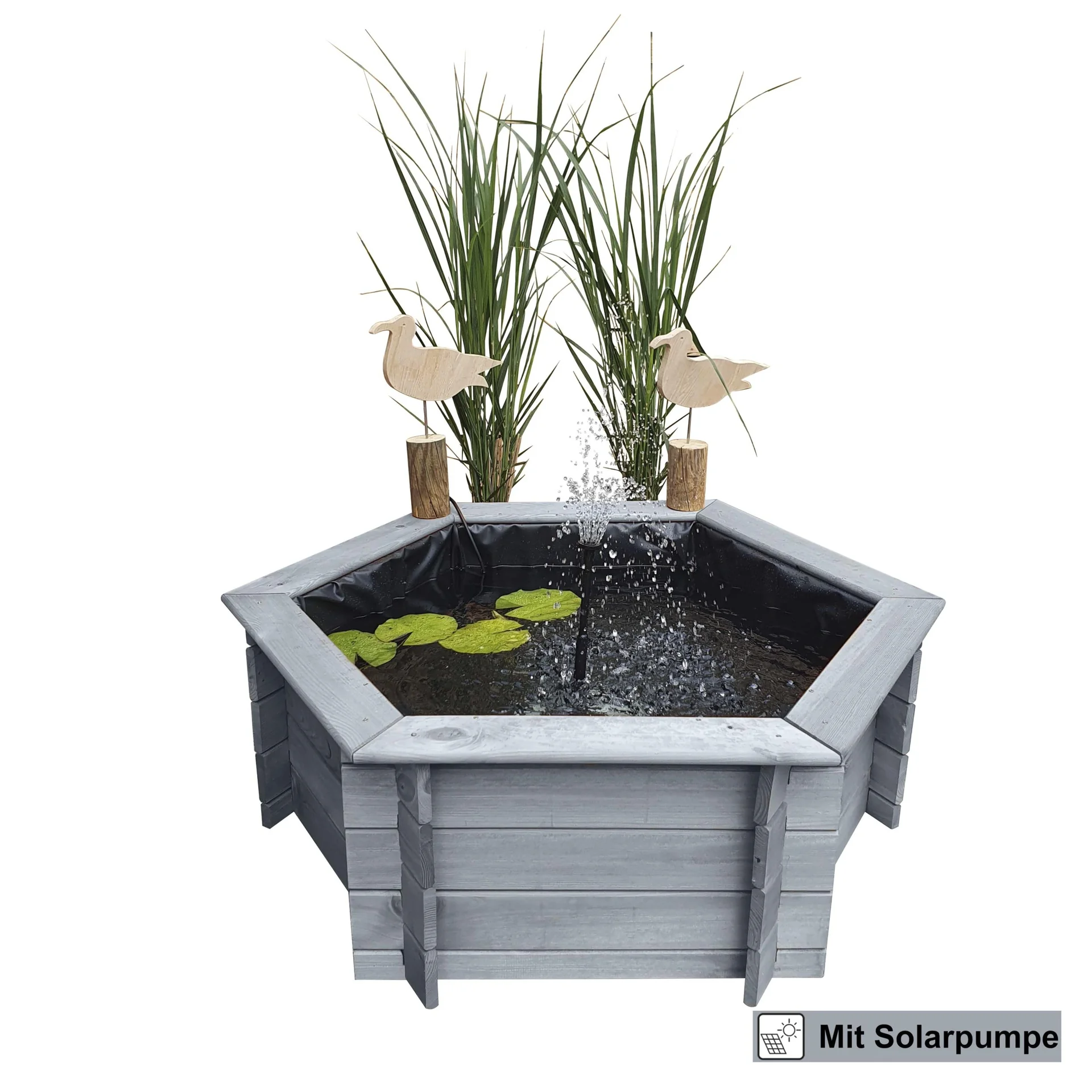 Sechseck-Hochteich 100 cm Solar, grau - 4