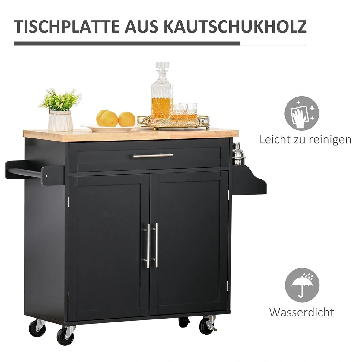 Küchenwagen rollbar Servierwagen Küchentrolley mit höhenverstellbaren Einlegeböden MDF Schwarz 109 x 40 x 89 cm - 5