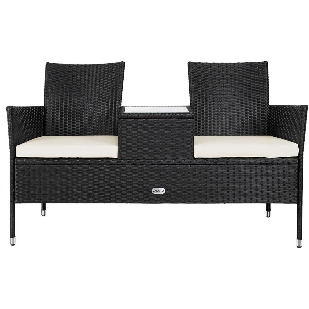 Gartenbank / Love Bench mit Box / Tisch mit Sitzkissen 143x64x87cm - Schwarz - 7