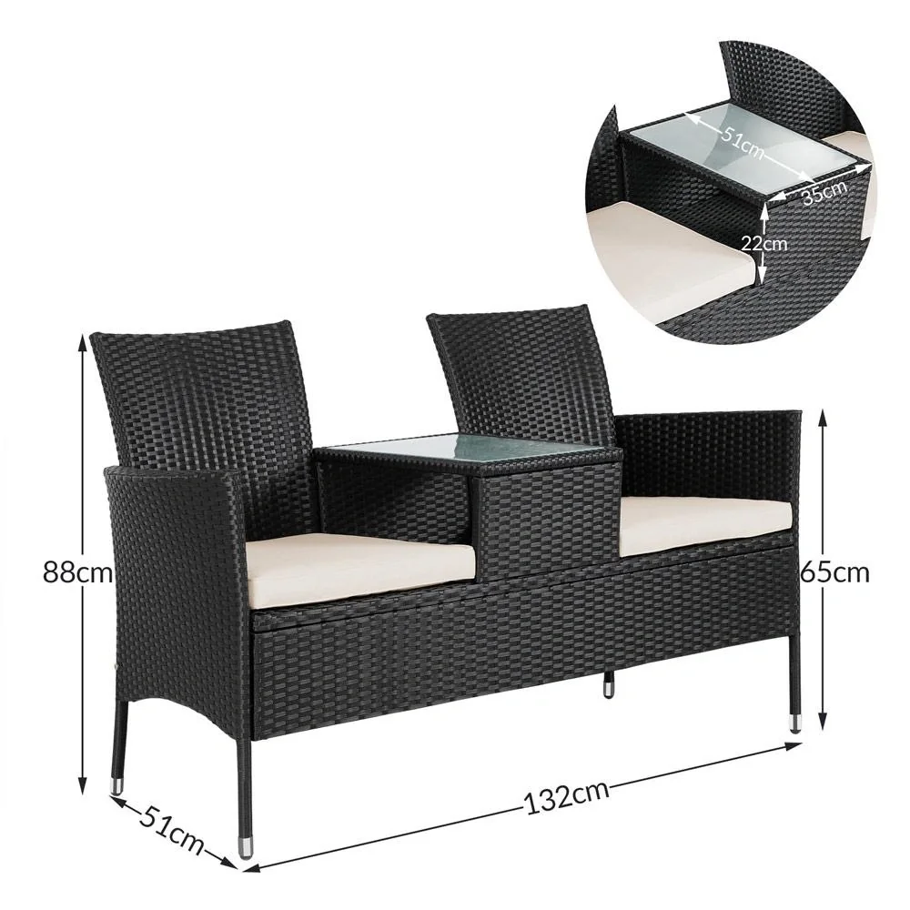 Gartenbank / Love Bench - Polyrattan- 143x55x88cm - schwarz - 8