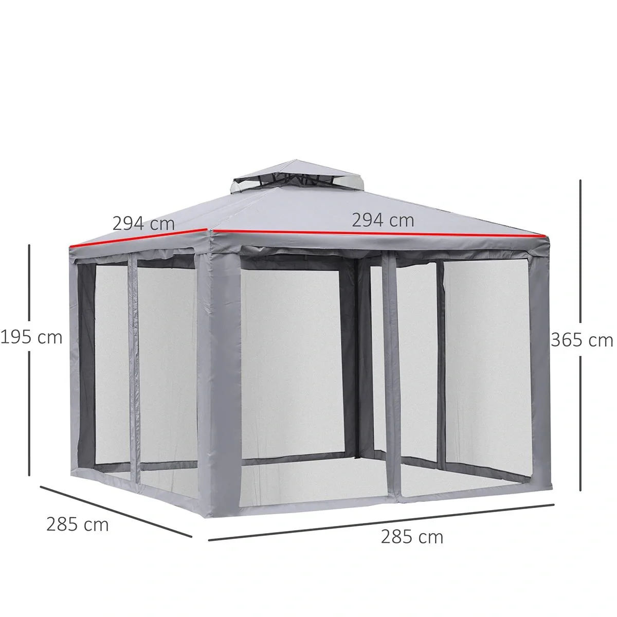 Gartenpavillon Pavillon Gartenzelt Festzelt Partyzelt mit 4 x Seitenwand wetterfest Metall + Polyester Grau 3 x 3 x 2,6 - 5