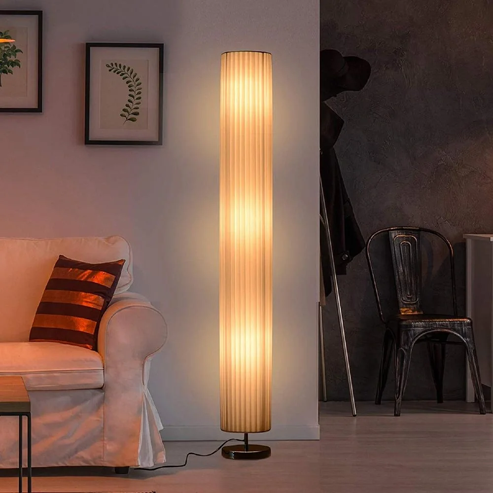 Stehlampe Standleuchte Stehleuchte Edelstahlboden Textillampenschirm 40W rund weiß ?20 x 160 cm - 5
