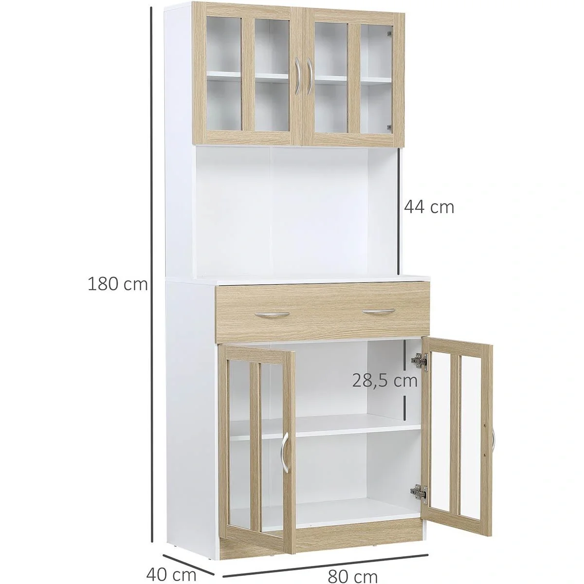 Küchenschrank 180 cm Küchenbuffet Hochschrank mit Glastüren Geschirrschrank Esszimmerschrank mit Schubladen Schrank ele - 5