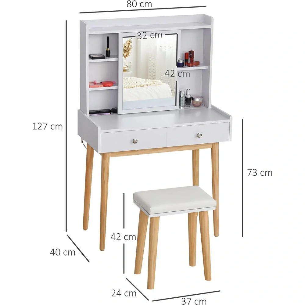 Schminktisch mit Hocker weiß - 3