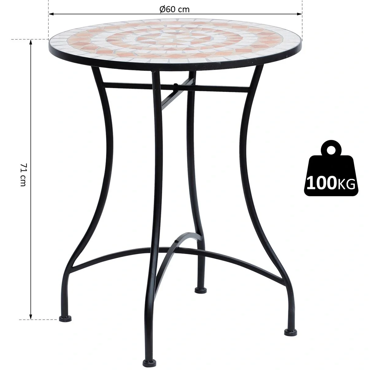 Runder Mosaiktisch orange/weiß/schwarz - 7