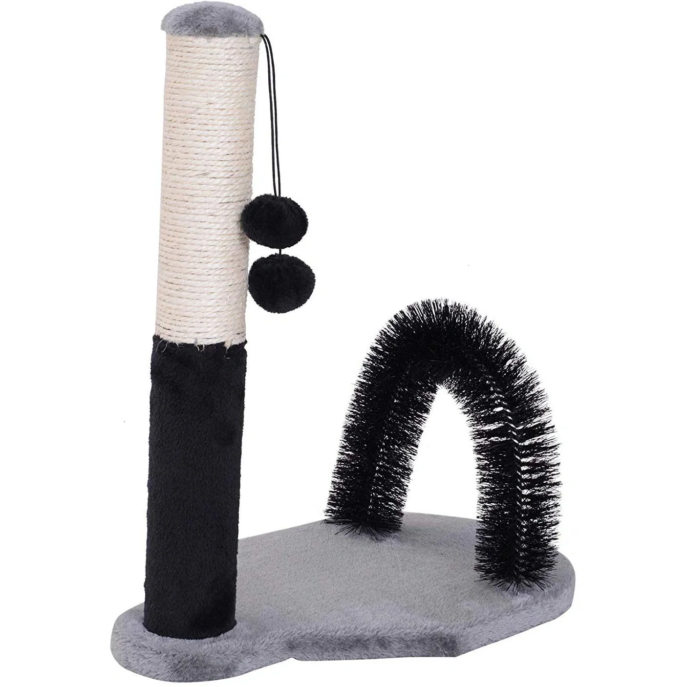 Kratzbaum Katzenkratzbaum Kratzsäule mit Bällen Massagebogen Holz+Sisal+Plüsch Schwarz+Grau+Beige 48x30x52cm - 6