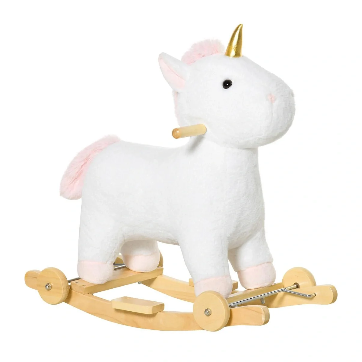 2-IN-1 Schaukelpferd mit Räder Einhorn-Design Plüsch Schaukeltier Babyschaukel Spielzeug für 36-72 Monaten Kinder Weiß 6 - 4
