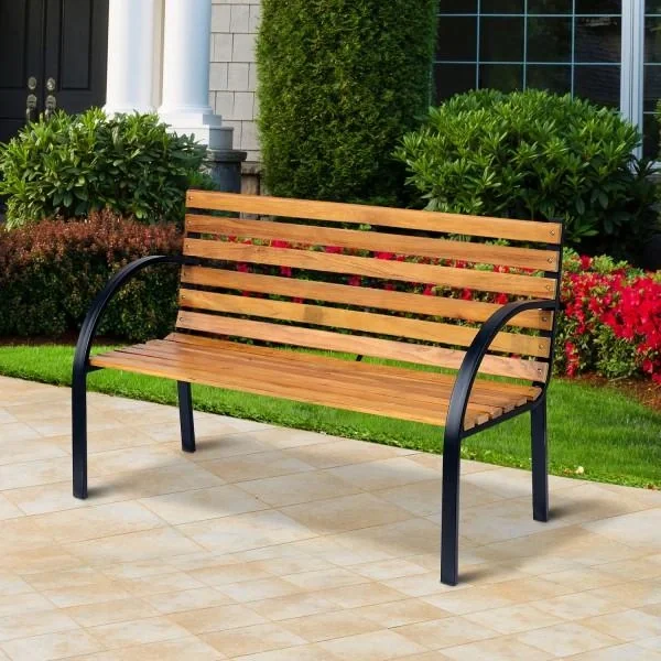 Gartenbank Sitzbank Parkbank 2-Sitzer Stahl+Holz Natur - 6