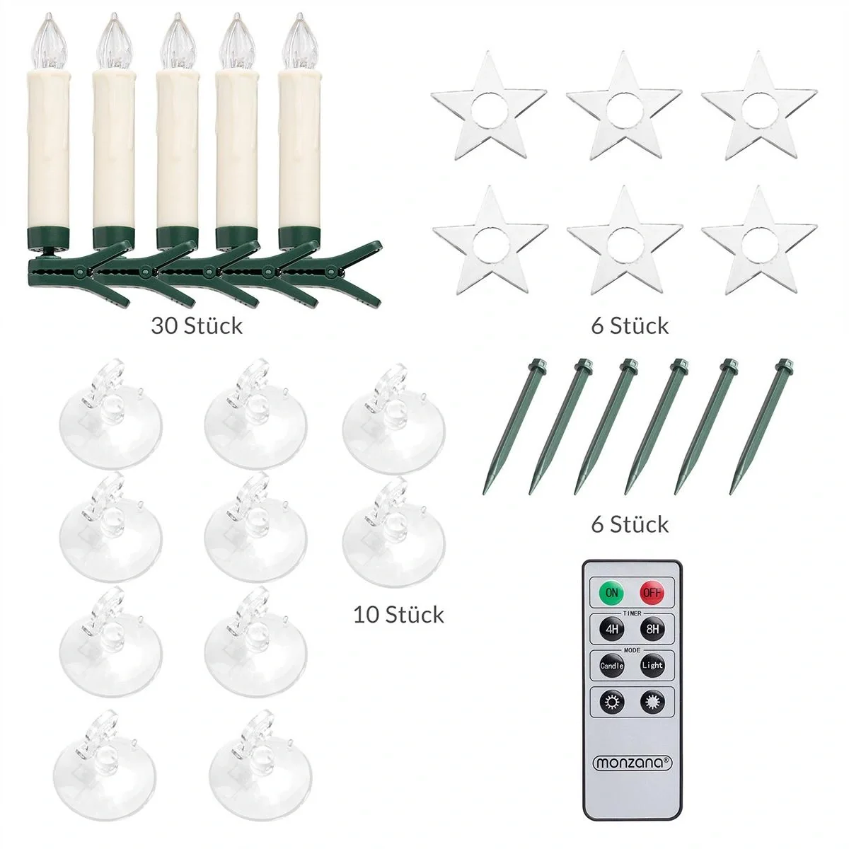 LED-Weihnachtsbaumbeleuchtung - Christbaumschmuck - Kerzen - 30er Set Warm White mit Fernbedienung - 10
