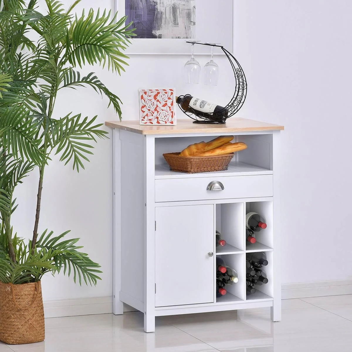 Küchenschrank Beistellschrank Kommode Schrank Sideboard Badezimmerschrank mit Schublade und Weinregal Weiß, 70 x 45 x 88 - 6