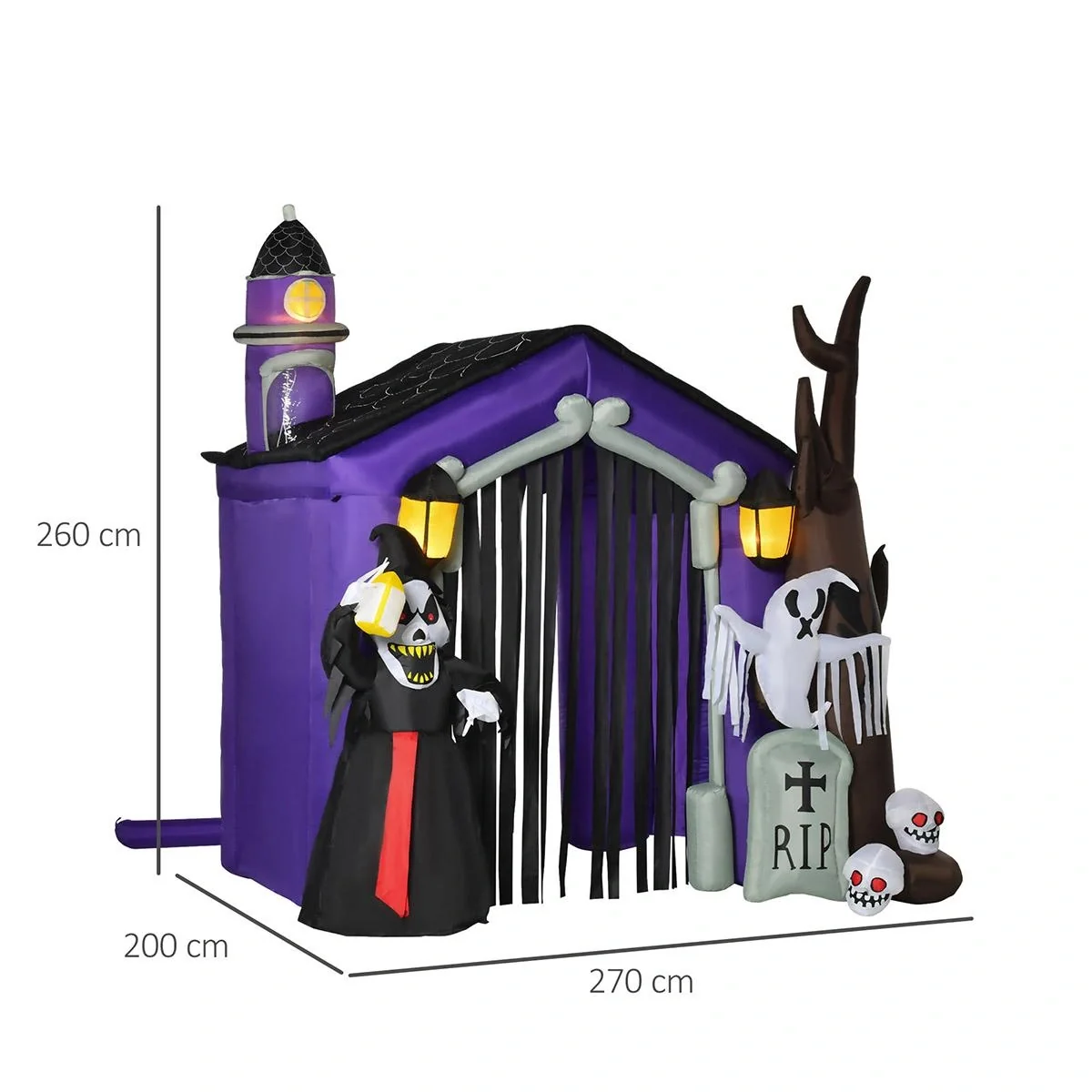 Aufblasbares Spukhaus Figur Luftfigur Halloween Deko mit LED Beleuchtung Polyester Schwarz+Braun 270 x 200 x 260 cm - 3